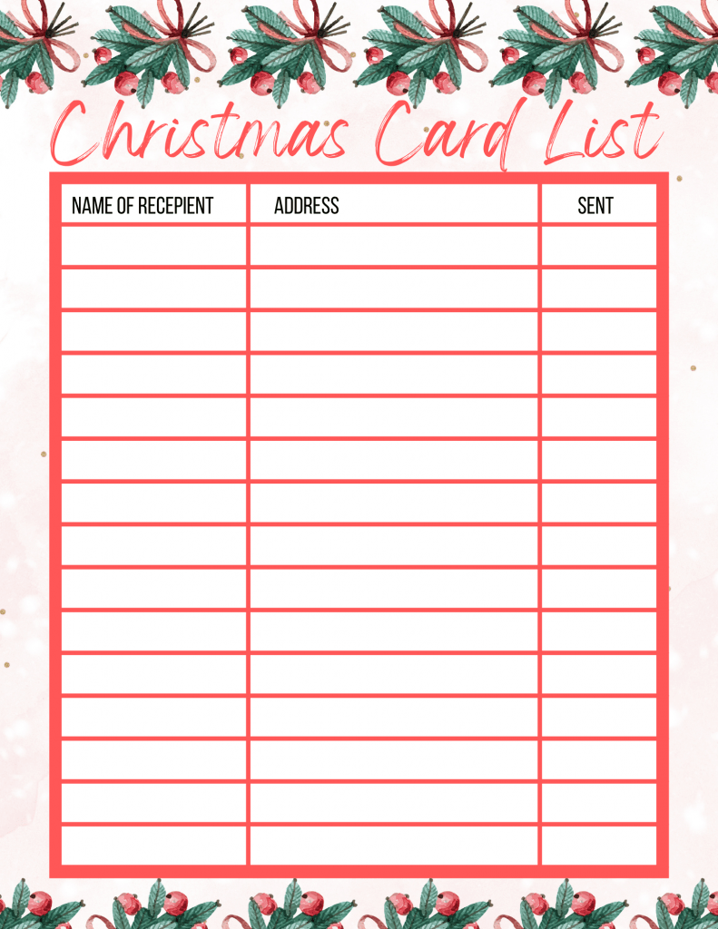 free printable christmas card list - my printable home